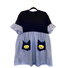 Load image into Gallery viewer, Gingham Happy Sad Face Smock Dress
