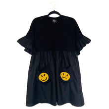 Load image into Gallery viewer, Black Happy Sad Face Smock Dress

