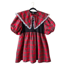 Load image into Gallery viewer, Red Tartan Oversized Collar Puff Sleeve Babydoll Dress
